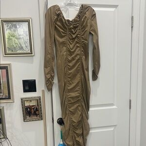Elegant Tan Ruched Dress
